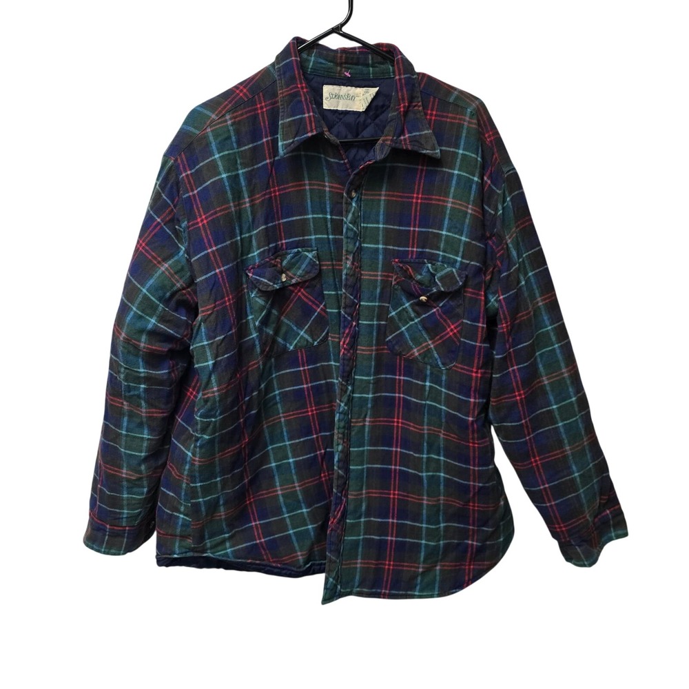 St Johns Bay Vtg Quilted Flannel Shirt Jacket Shacket XXL Plaid Chore Barn Coat